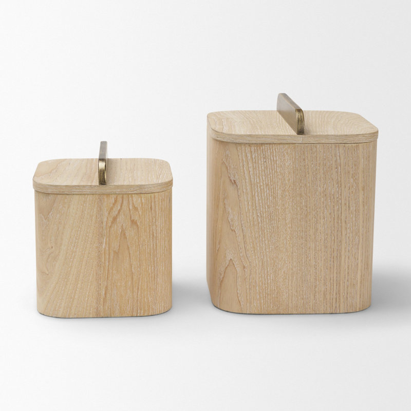 Ensemble de boîtes décoratives en bois Benton avec poignées en laiton, Ligth Brown