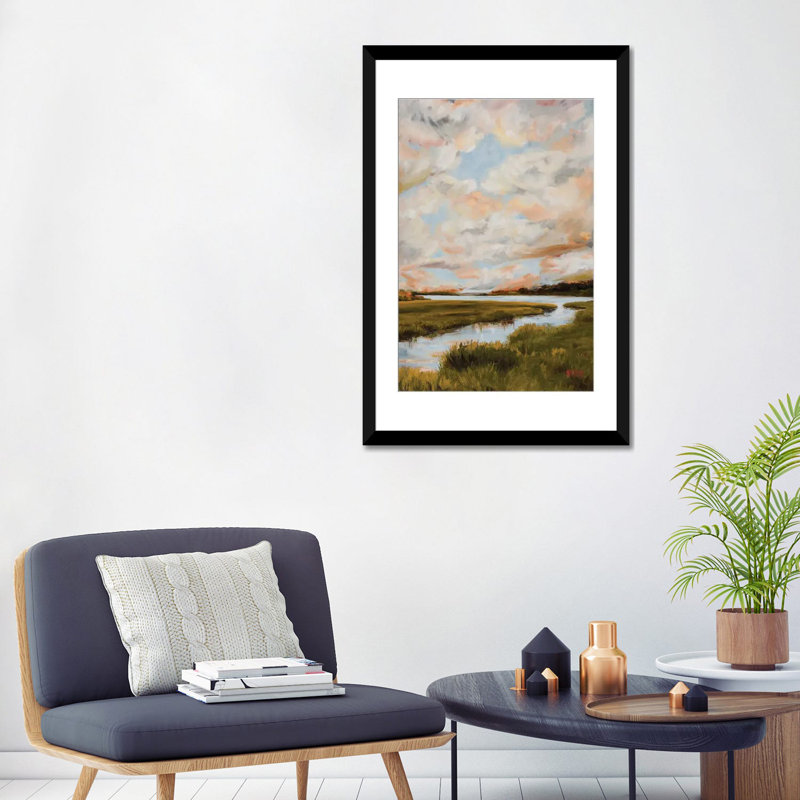 Warm Clouds Over The Marsh by April Moffatt iCanvas, 32" H x 24" W x 1" D, Black Open Corner Frame Paper