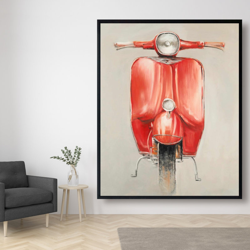 Small Red Moped Print On Canvas