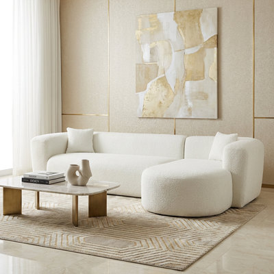 Canapé modulaire de luxe à dossier incurvé de 109,4 po, canapé à dossier courbé moderne en tissu de chenille, deux coussins décoratifs en forme de L minimaliste et confortable pour le salon (méridienne droite, beige)