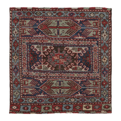 Rug & Kilim’S Kazak Inspired Square Rug In Red And Blue Tribal Pattern