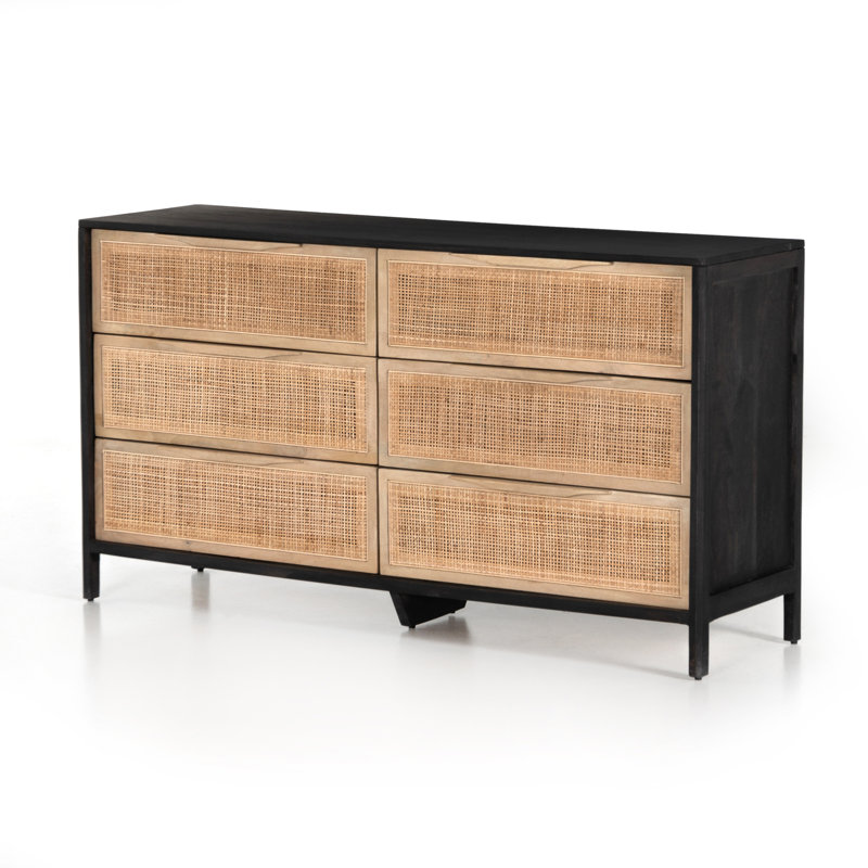Commode 6 tiroirs Nellie, Beige / noir