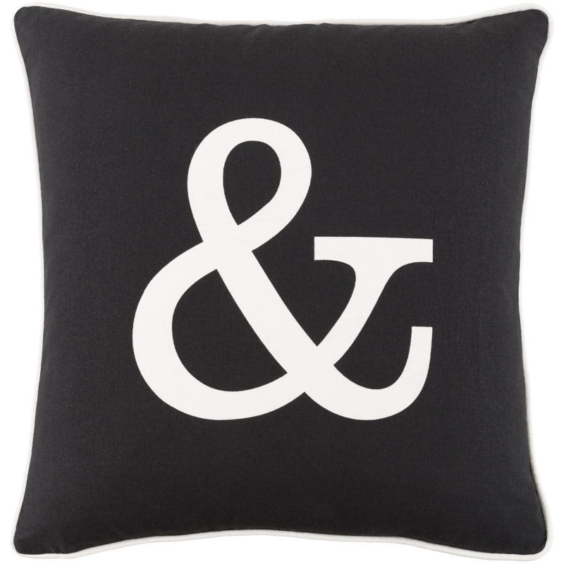 Manylath Square Cotton Pillow Cover & Insert, Black/ White, Polyester/Polyfill, 26" H x 26" W