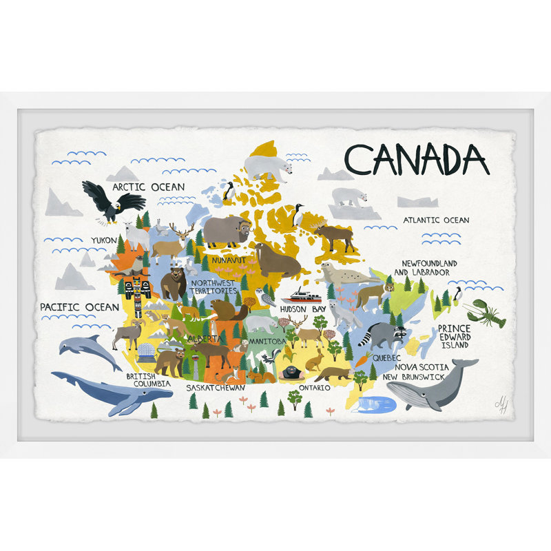 Oldow Oldow Yellow Canadian Map - Single Picture Frame Print, 38cm H x 45cm W