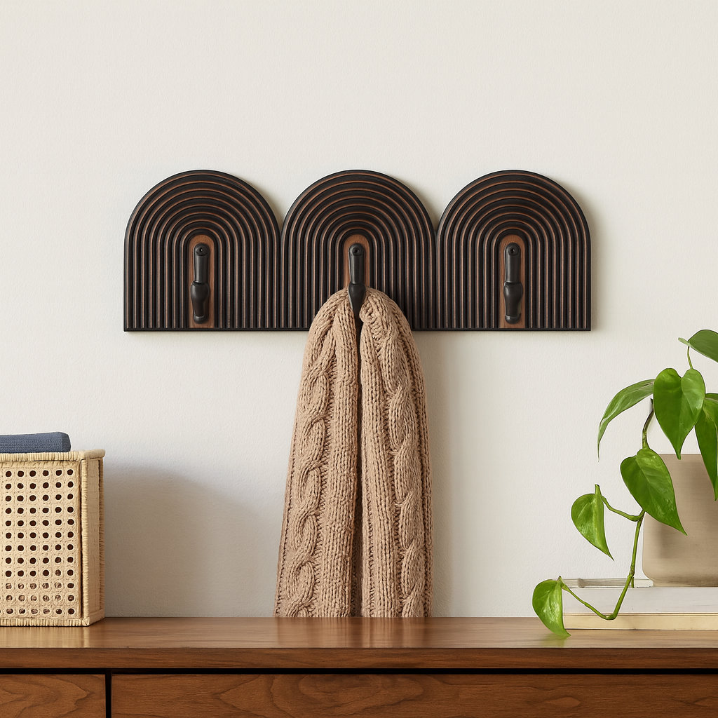 Ebern Designs Elegant 19-Inch Black 3-Arch Wall Hooks - Iron, Home Organization Solutions, Chic Wall Storage Accessory Ebern Designs