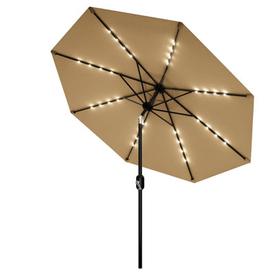 Solar Patio Umbrella with Lights, Outdoor Table Umbrella with Tilt and Crank for Garden Backyard Deck Poolside