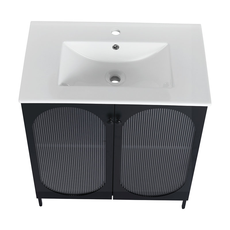 Meuble-lavabo simple 30,01 po avec plateau en bois massif Taij