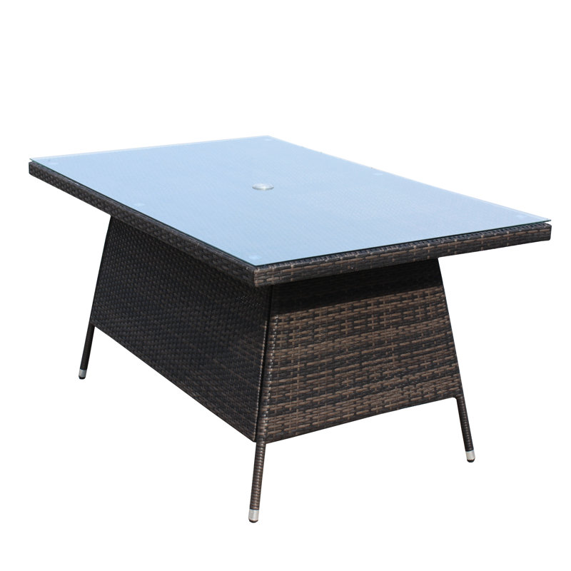 Table de patio rectangulaire avec verre trempé transparent - Cadre en aluminium, brun, protégé et eau, assemblage inclus extérieur et extérieur, brun, résistant aux intempéries,