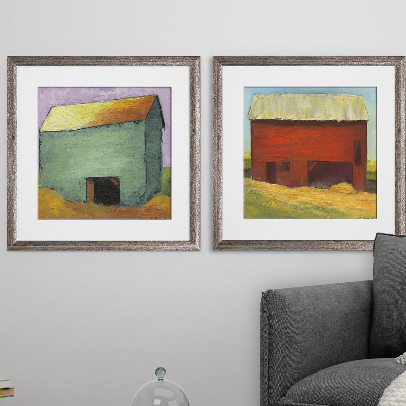 " Barns " 2 - Pieces, Brown Framed