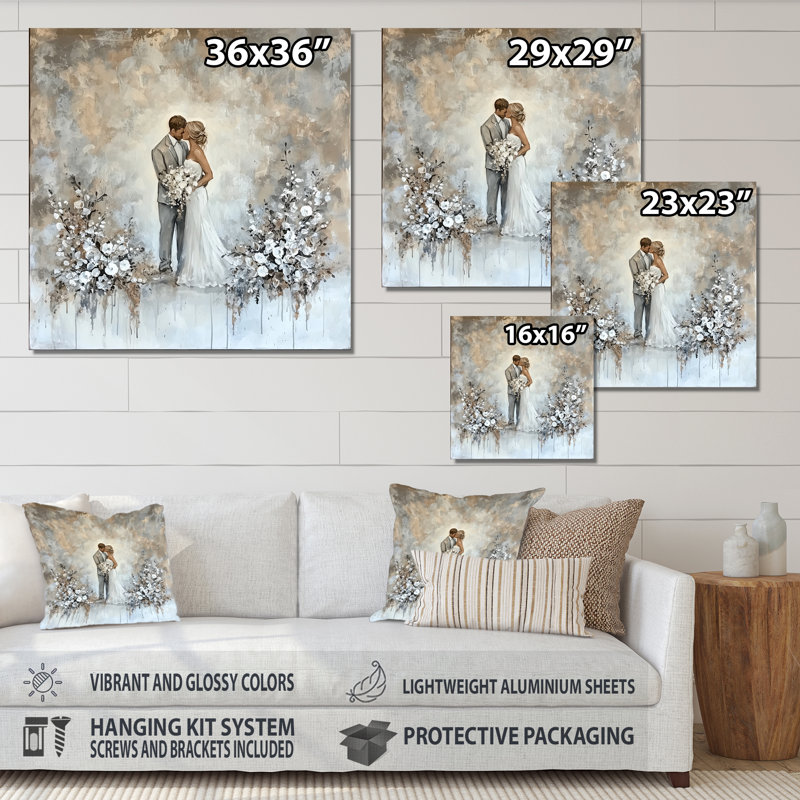 Couple, mariage, célébration I - Art mural célébration, impression sur métal moderne, H 23 po x l 23 po