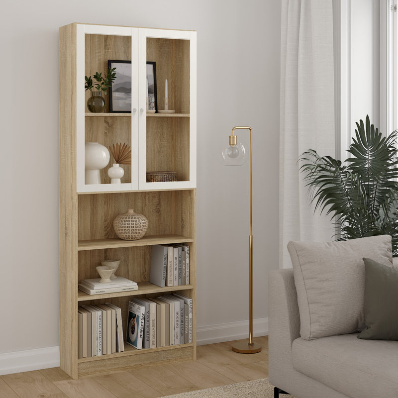 Basic Display Cabinet, Oak Wood/White