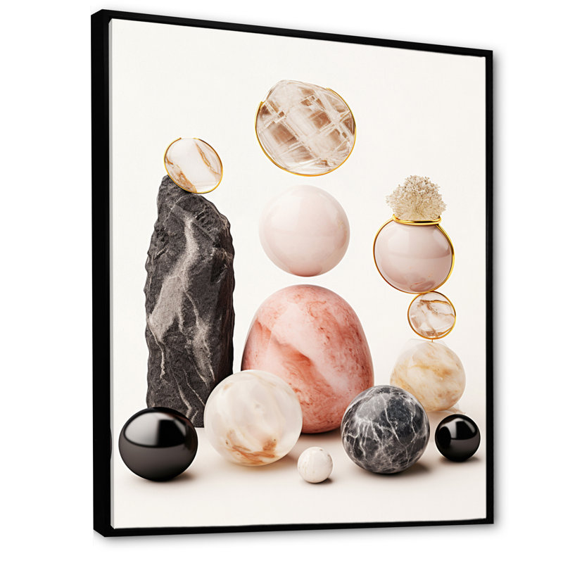 Zen Zen Stones Minerals sur toile, H 40 po x l 30 po, Cadre flottant noir