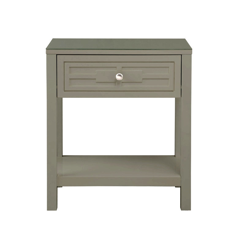 Table de chevet 23 po en bois taupe avec plateau et plateau en verre