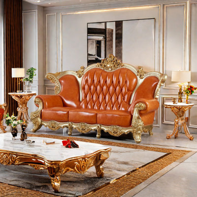 European-style Retro Sofa 102.4'' Leather Sofa