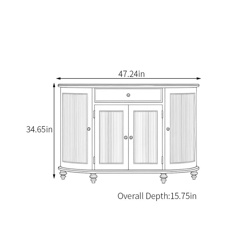 Semi-Circular Sideboard with Large Storage, Dark Brown