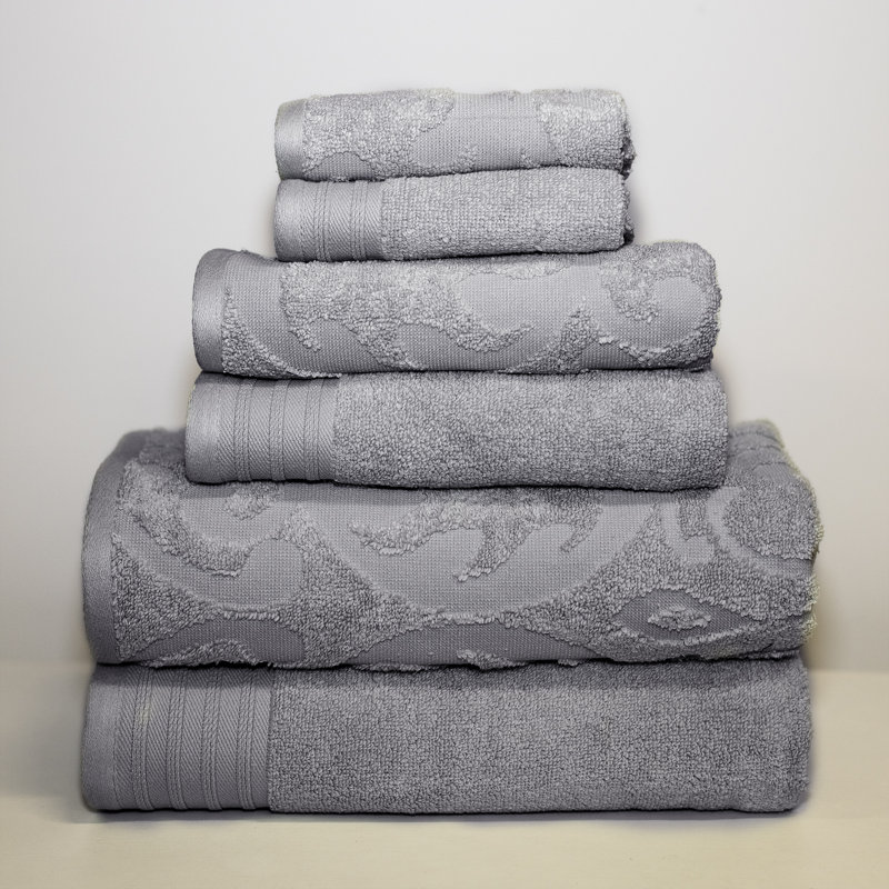 Modern Threads Jacquard 6-Piece, 2 Bath Towels, 2 Hand Towels, 2 Washcloths, Solid Ultra Soft 550GSM 100% Combed Cotton Towel Set
