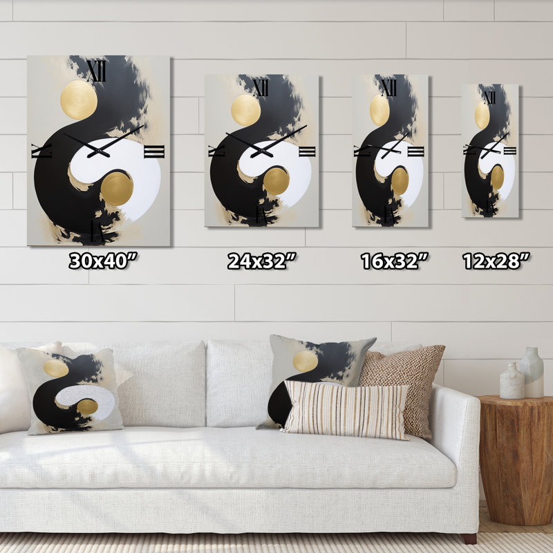 New Gold Balance X - Horloge murale peinture abstraite, H 32 po x l 24 po x P 1 po