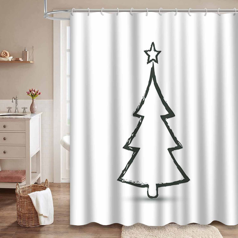 Rideau de douche à motif grunge noir avec 12 crochets Christmas Trees, L 72 po x l 84 po