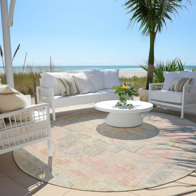 Tapis intérieur / extérieur rose lavable à la machine Xhevrie