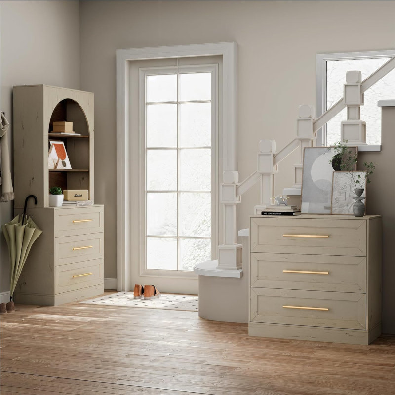 3-Drawer Cabinet, Kitchen & Dining Storage Sideboard, Beige