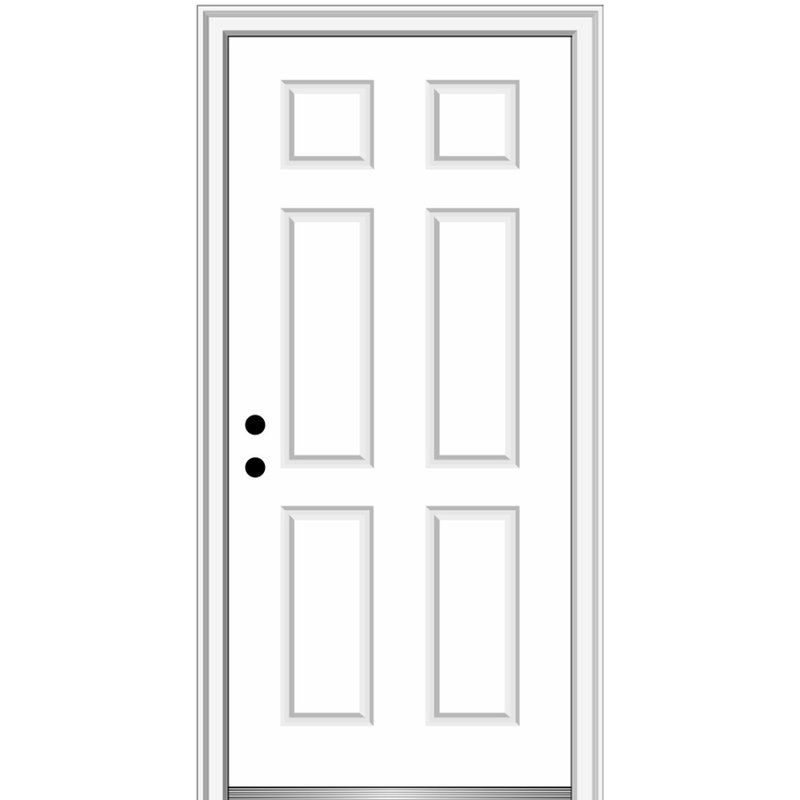 Exterior Single Steel 6-Panel Painted Door, 81.75" H x 32" W x 2" D, Right Hand/Inswing