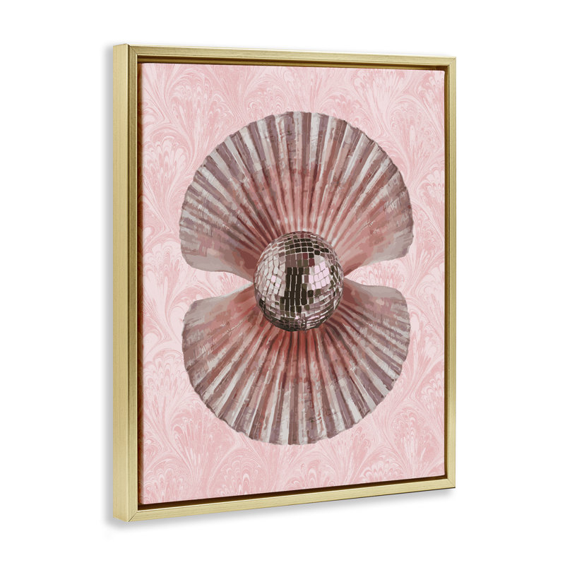Cadre flottant Disco Ball Clam Pearl, design par Lil 'Rue, H 21 po x l 17 po, Cadre flottant métallique doré