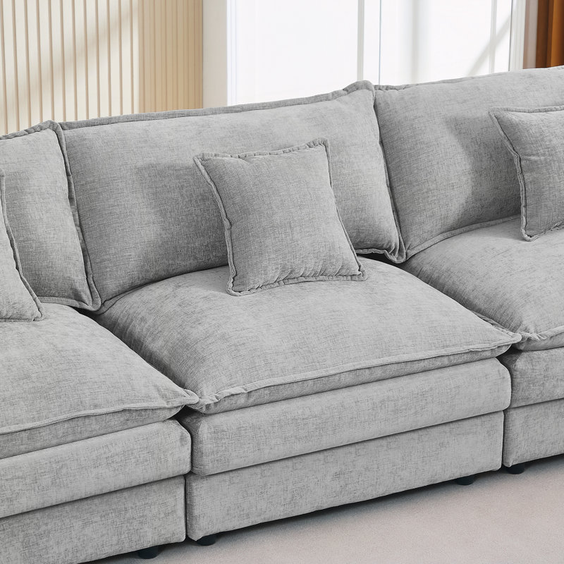 3-Seater Comfy Cloud Couches with Movable Ottoman, Gray