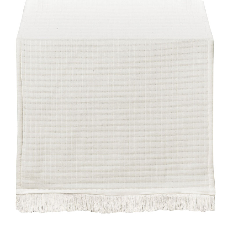 16x80 PETER Pindot Cotton Fringe Ends Runner, Egret