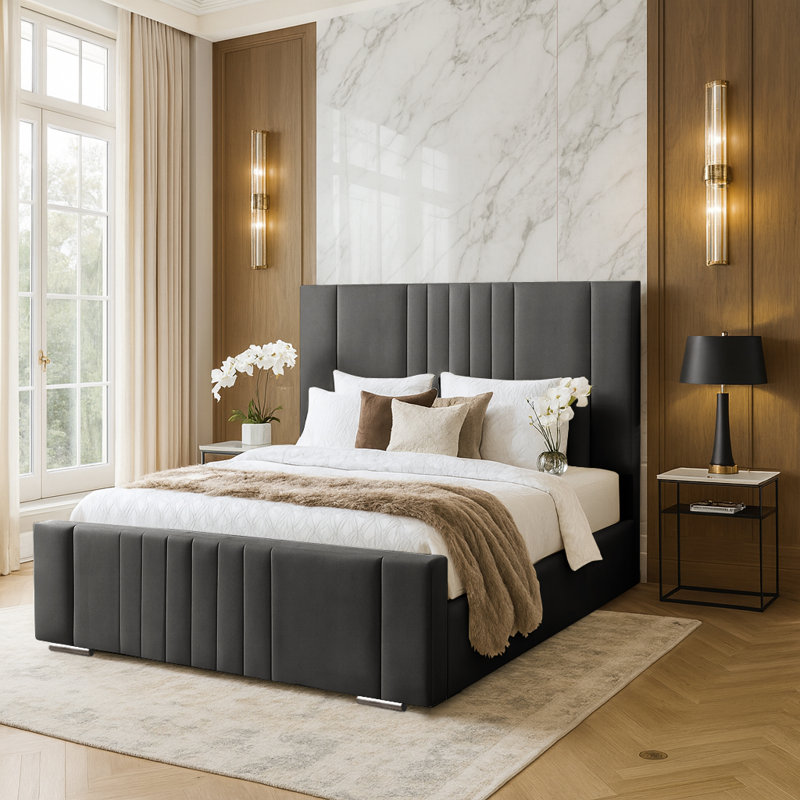 Agaro Upholstered Bed, Kingsize (5'), Asphalt
