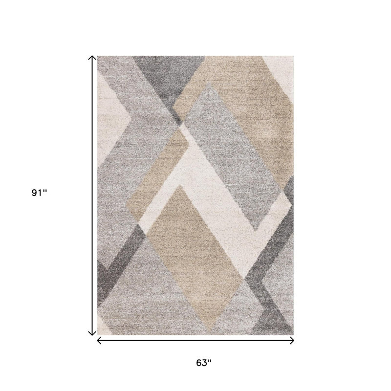 Tapis géométrique crème et brun clair 5 pi x 8 pi