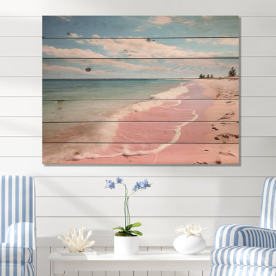 Mikaia, rose, minimalisme, paysage de plage I - impression sans cadre sur bois