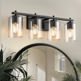 4-Light Glass Shade Bathroom Vanity Lights Dimmable