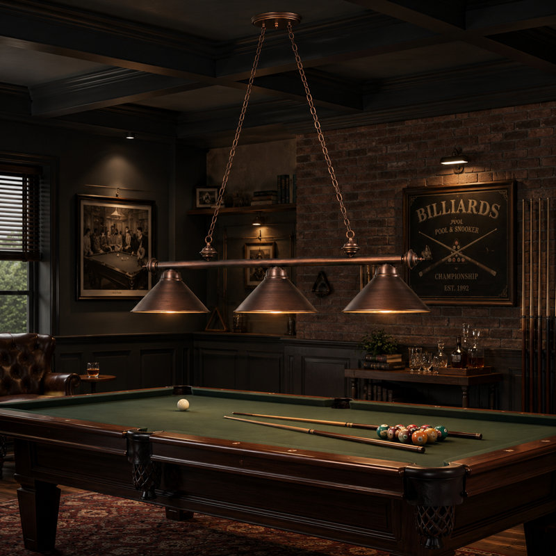 Bowdon 3 - Light Pool Table Linear Pendant By RAM Game Room, Oil Rubbed Bronze