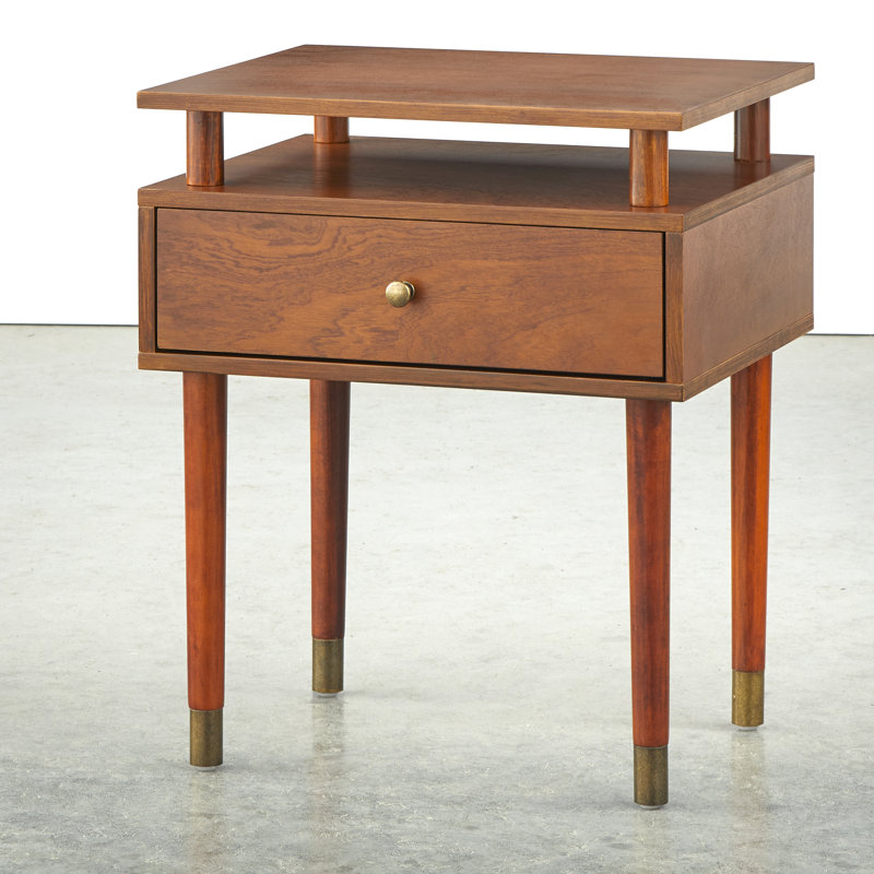Camylle End Table with Storage, Walnut/Antique Brass