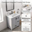 Meuble-lavabo moderne gris autoportant de 61 cm (24 pouces) avec lavabo en céramique intégré, structure en bois massif et panneaux en MDF, portes et tiroirs à fermeture amortie, poignée noire en alliage de zinc pour petites salles de bain-133671239
