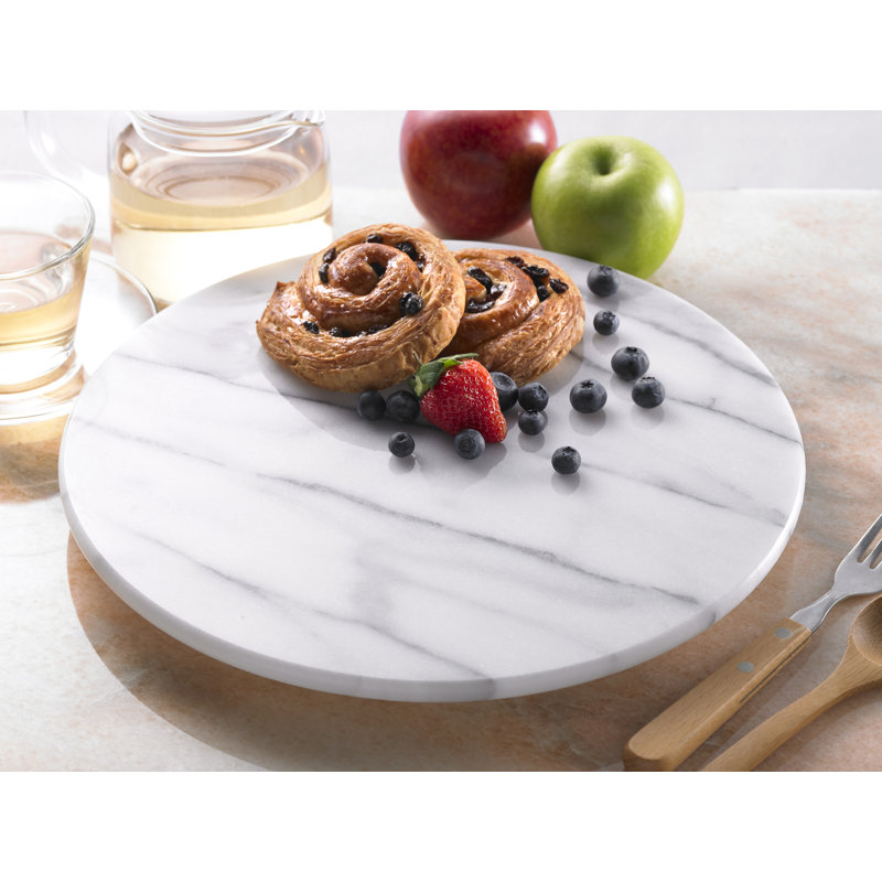 Ecole Natural White Marble 12 Inch Lazy Susan Elegant Rotating Turntable for Kitchen Countertop Tabletop Serving