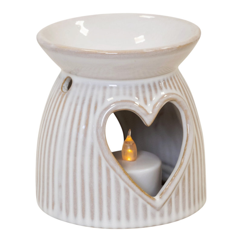 Natural Ceramic Heart Cut-Out Oil Burner 10cm