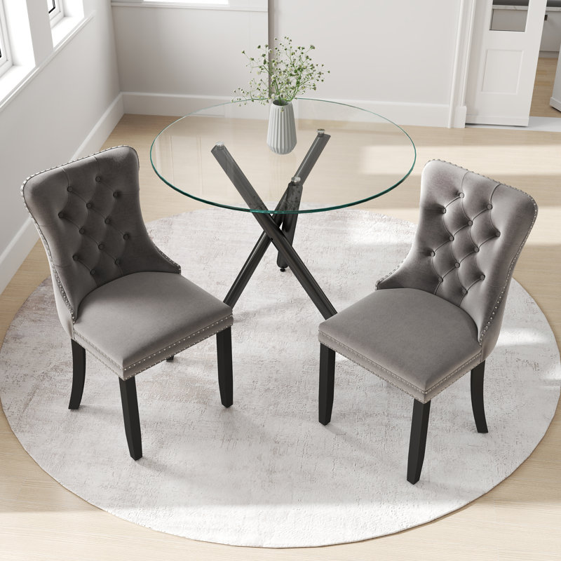 Ensemble de table ronde en verre, 3, Gris
