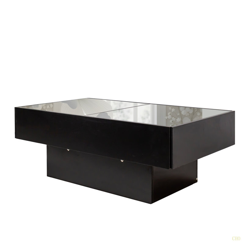 Table basse avec plateau coulissant, table centrale avec compartiment de rangement caché, table extensible pour le salon