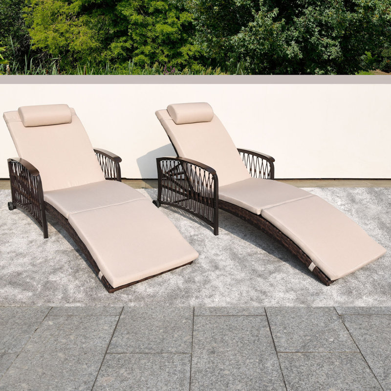 Outdoor Chaise Lounge Set Of 2, Beige, Brown