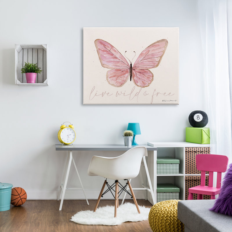 Art mural sur toile Live Live & Free Pink Butterfly par Stephanie Workman Marrott, H 36 po x l 48 po x P 1,5 po, Toile tendue