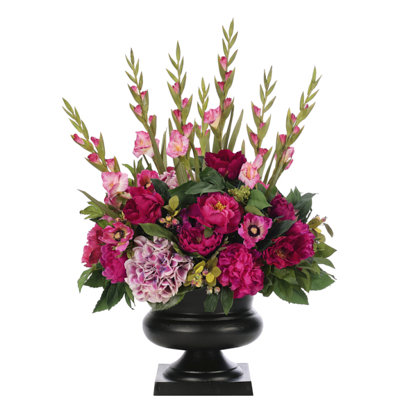 Peony Gladiola, Fuchsia, Metal Urn, 26wx25dx37h