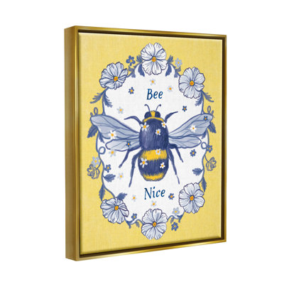 Bee Nice Floral Insect Wreath by Be Ni La - Floater Frame Graphic Art on Canvas