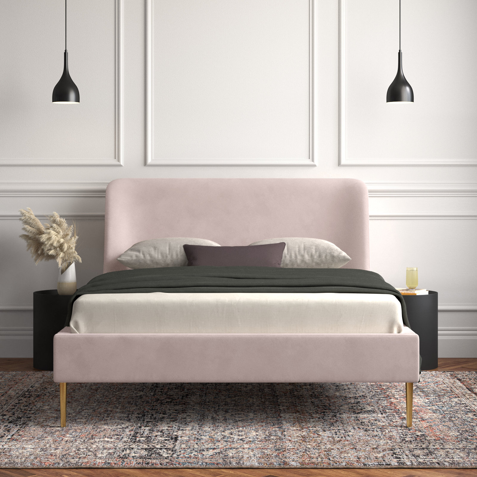 Venedy Upholstered Wingback Bed, Queen, Blush Velvet
