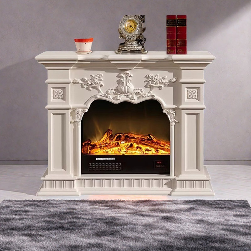 Foyer à flamme magnifiquement sculpté, H 31,49 po x l 39,37 po x P 12,59 po, Blanc