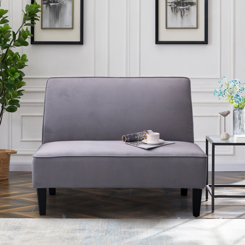 Causeuse sans accoudoir 44 po Devair, Velours gris velours