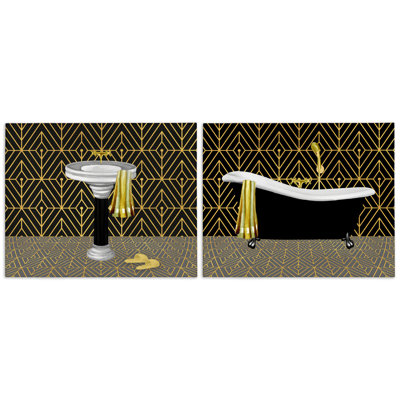 Geometric Patterned Bathroom Views 2pc Canvas Set, design by Conrad Knutsen