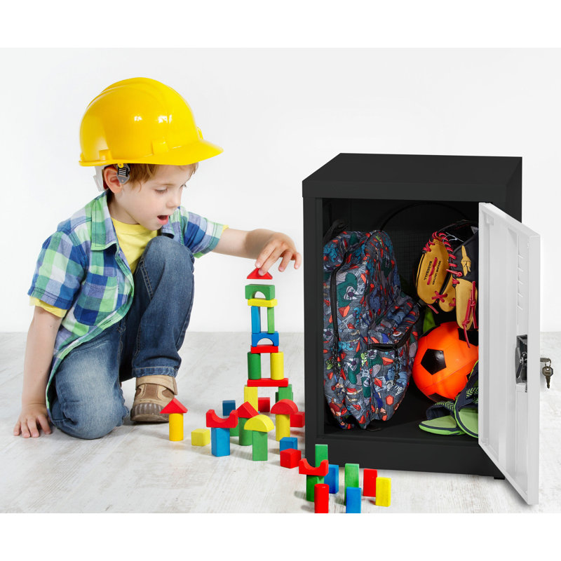 Casier pour enfants à 1 porte verrouillable à clé unique en acier H 24 po x l 15 po - Rangement pour les écoles, la salle de sport, la maison - Comprend une tablette, des crochets, une ventilation et un porte-carte - Assemblage facile