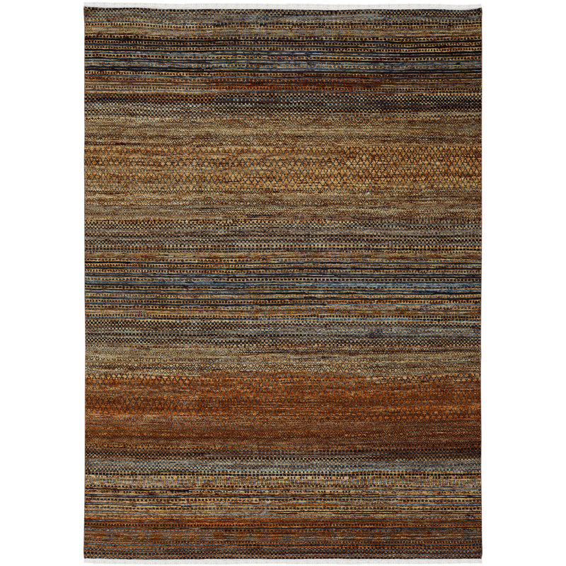 Tapis orange noué à la main Legacytransitionnel géométrique, 2 pi x 3 pi