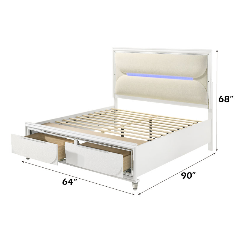 Lit blanc à boucle avec solution de rangement efficace et fonctionnelle, Queen